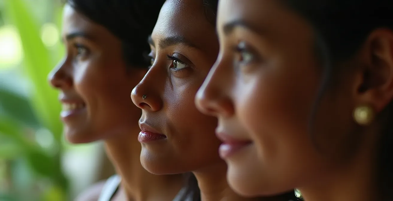 Mosaïque de visages métissés représentant la diversité culturelle réunionnaise