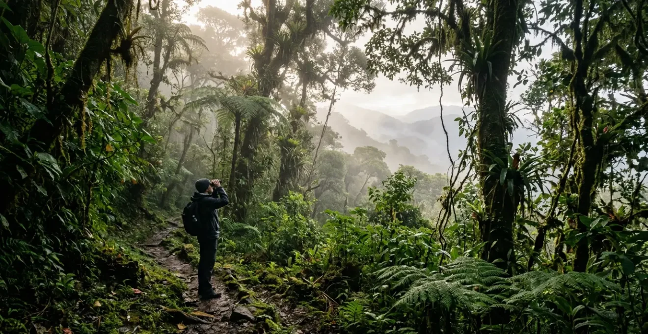 Observation ornithologique d'un oiseau endémique dans la forêt de montagne de La Réunion