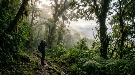 Observation ornithologique d'un oiseau endémique dans la forêt de montagne de La Réunion