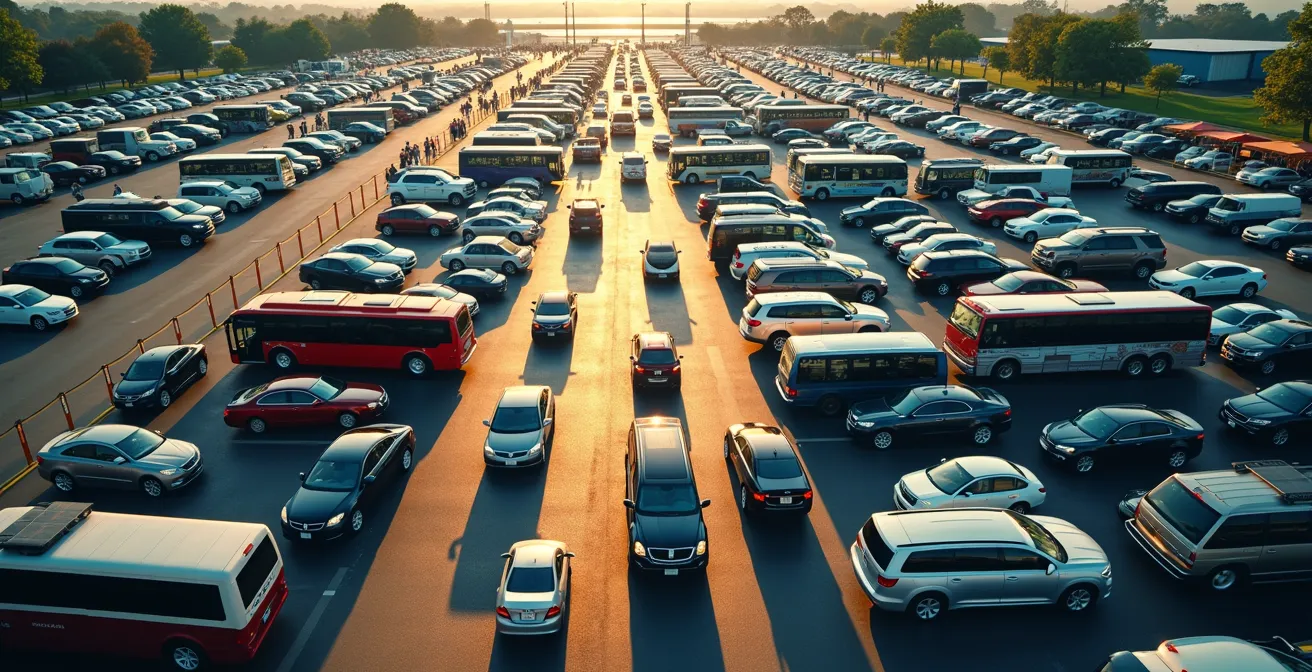 Vue aérienne montrant les zones de parking et flux de circulation lors du Grand Boucan