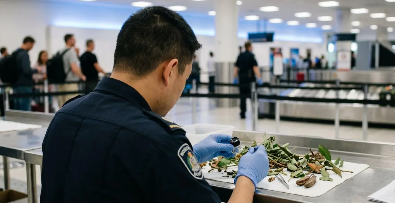 Agent de contrôle phytosanitaire examinant des végétaux à l'aéroport