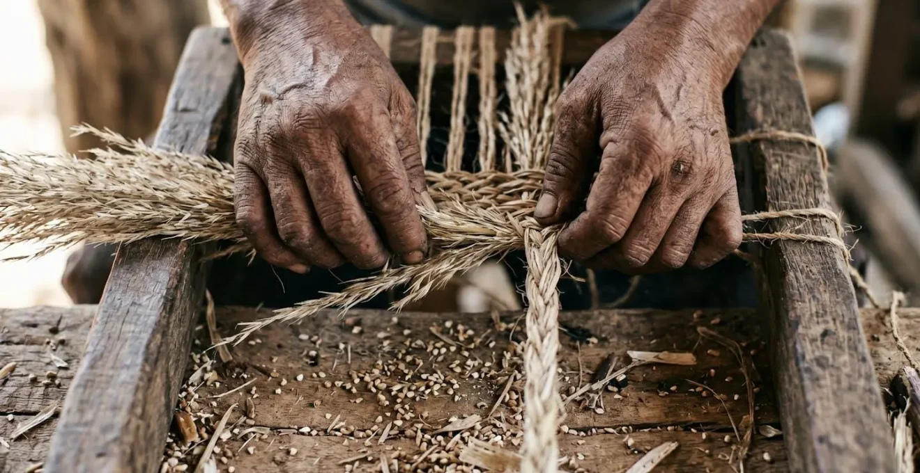 Gros plan sur les mains d'un artisan fabriquant un kayamb traditionnel